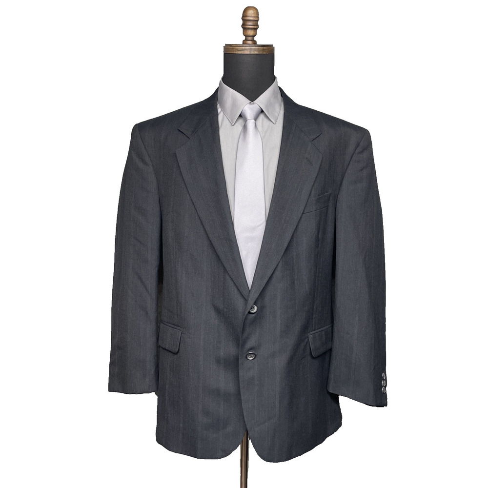 Kilburne & Finch Men 44R Gray Wool Blend Blazer Striped 2 Btn Classic Sport Coat